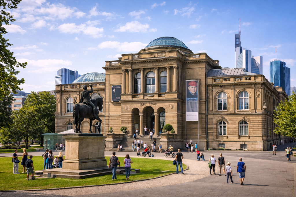 Städel Museum in Frankfurt am Main mit klassischer Museumsfassade und Skulptur im Vordergrund.